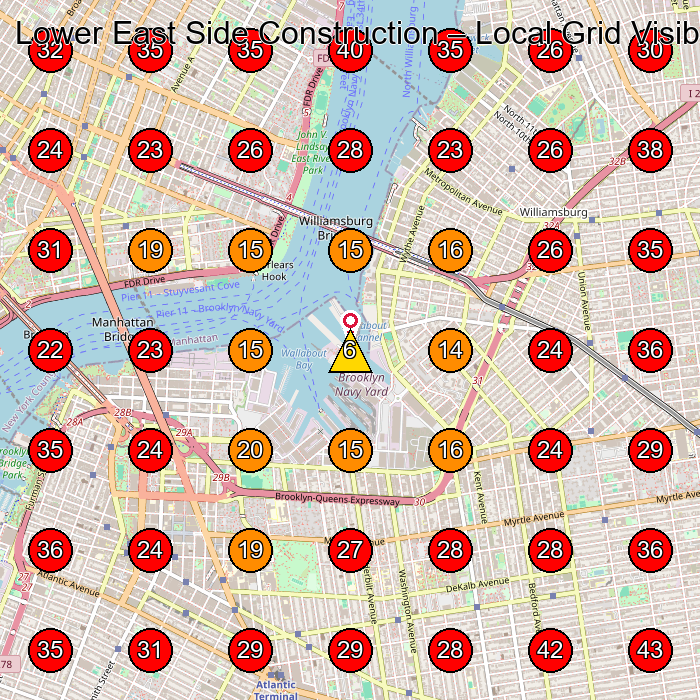 Lower East Side Construction GeoGrid visibility map for General Contractor in Brooklyn